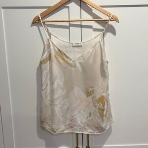 Babaton Cream Satin Floral Print Cami with Gold Accents Size Small
